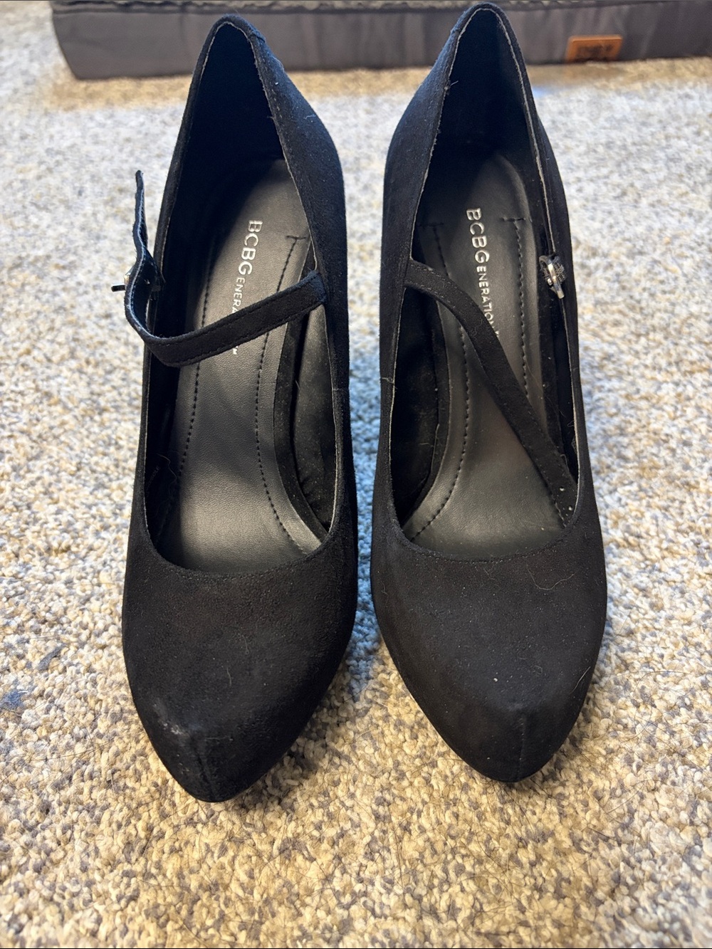BCBGeneration Black Suede Mary Jane Pointed-Toe Pumps